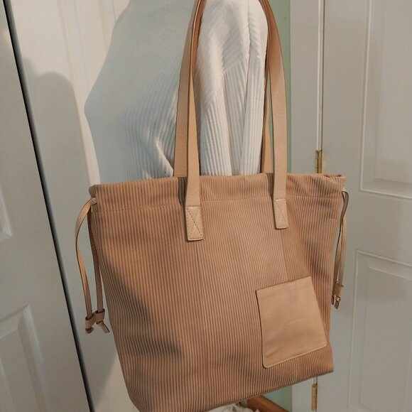 Lucky Brand Handbags - 3357 Large Lucky Brand Leather and Corduroy Tote Bag.